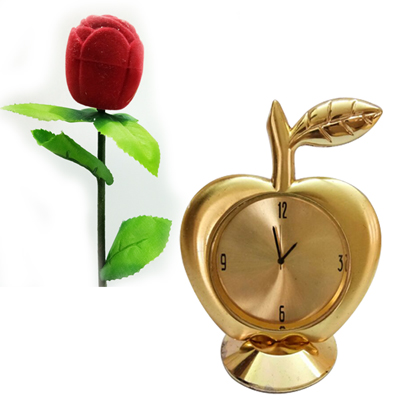 "Artificial Rose -020 + Apple Design Clock - Click here to View more details about this Product